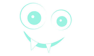 Cute silly monster. Eyes, tongue, tooth fang, hands up. Funny baby character design for print or use as poster, card, flyer or T Shirt