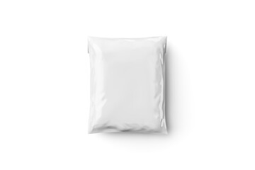 Empty blank white plastic parcel bag isolated on a grey background. Shipping Plastic Bag Postal Packing. Postal package. 3d rendering.