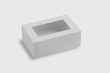 Empty blank pastry box Mock up isolated on grey background. Paper Gift box for Birthday sweet bakery. 
Donut box isolated background. Pastry take away box. Grab and go donut packaging. 3d rendering.
