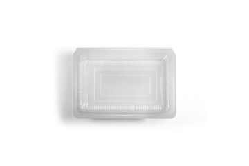 Empty blank transparent plastic disposal take away food container Mock up isolated on a white background.3d rendering.