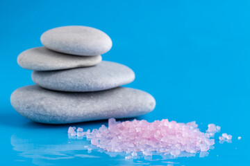 Sea salt for bath. Daily care concept, relax and rest, bath procedure