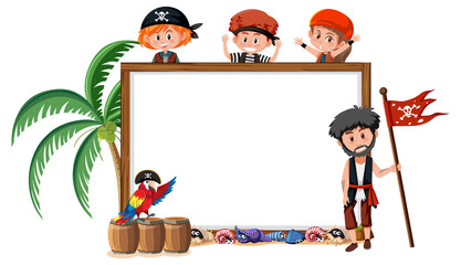 Many pirate kids with blank banner template