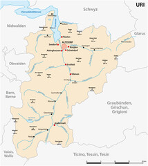 vector map of the Swiss canton of Uri with the most important cities