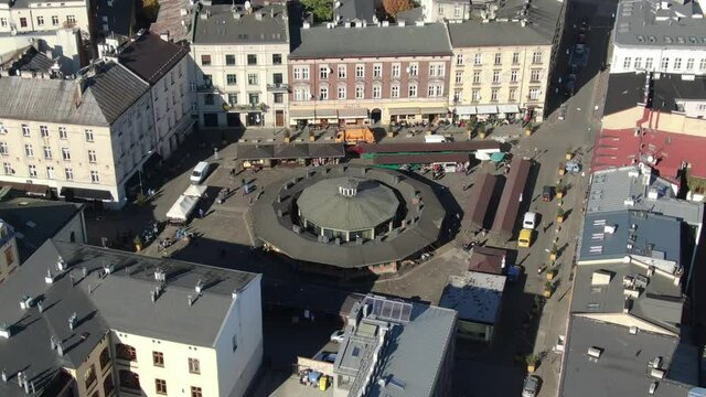 Aerial view of the New Square (Plac Nowy) in Kazimierz district, Krakow, Poland