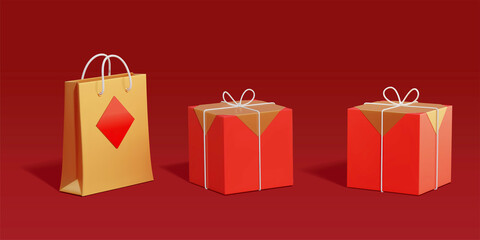 3d Chinese gift box and present bag