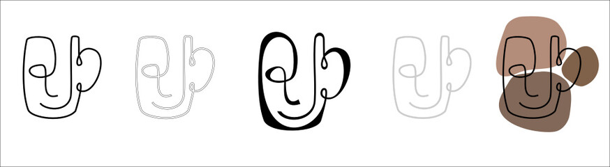 Obraz premium logo, mug, cup, drink, in one line, minimalism, glass, dishes, icon, symbol, abstraction, face, person, scary person, coffee, tea,