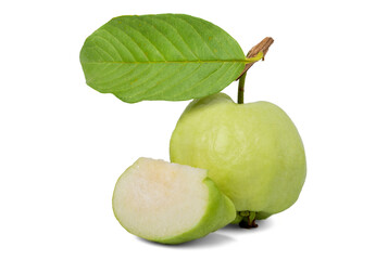 Fresh guava Kimju with leaves isolated on white background