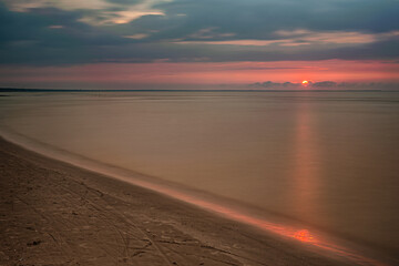 beautiful seascape at sunset, blue hour, long exposure