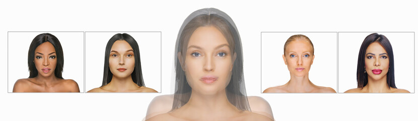 Morphing example - various women of different nationalities on a fake ID card