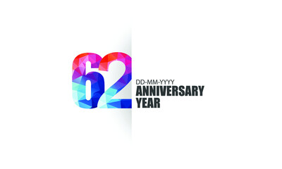 Fototapeta premium 62 year anniversary full color polygon geometry style background for event, birthday, gift - vector