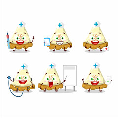 Doctor profession emoticon with slice of lemon meringue pie cartoon character