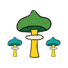 Doodle, hand drawn vector dotted green mushrooms for autumn, fall design.
