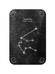 Watercolor zodiac sign Aquarius in the shape of Star Constellation on dark black background.