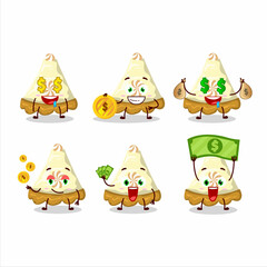 Slice of lemon meringue pie cartoon character with cute emoticon bring money