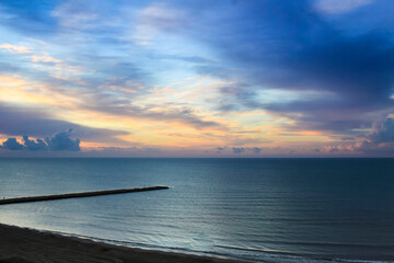 Spectacular and colorful sunrise in Santa Pola beach