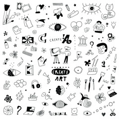 
hand drawn art tools doodles , vector background