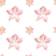 Fototapeta premium Watercolor seamless Pink Flowers Valentine's Day pattern on white hand painted background.Floral,textural,festive,lovers print in doodle style.Designs for textiles,fabric,wrapping paper,web,wallpaper.