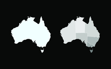 Australia Map. White and grey Australia vector design illustration. Australian country map design. Australian country map icon on black background.