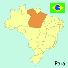 brazil map with provinces or states, para state, vector illustration 