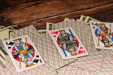 Several playing cards lie on the upside-down cards and lie on the ingrow notes.