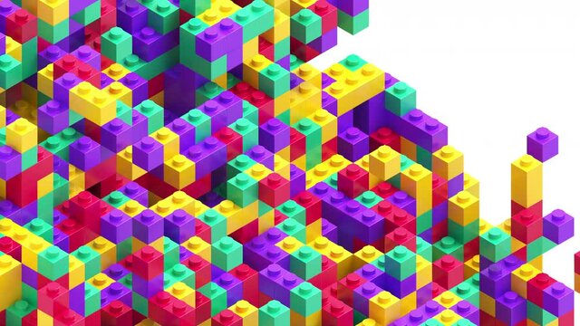 Colorful small toy bricks completely filling white background. Alpha layer is included. 3d rendering