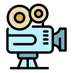 Movie camera icon. Outline movie camera vector icon color flat isolated