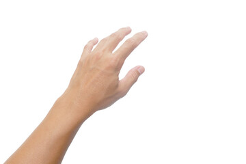 hand of asian man is in gesture on white background.