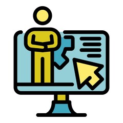 Man on screen icon. Outline man on screen vector icon color flat isolated