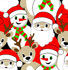Santa Claus, Snowman and reindeer christmas seamless pattern
