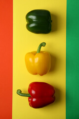 Multi-colored bell pepper on multicolored background