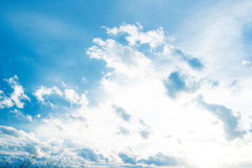 Beautiful white fluffys clouds sky background with blue sky background