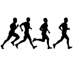 Fototapeta na wymiar Set of silhouettes. Runners on sprint men on white background