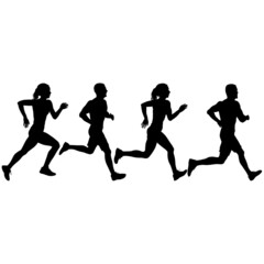 Set of silhouettes. Runners on sprint men and women on white background