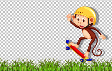 Monkey playing skateboard on transparent background