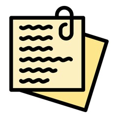 Paper clip notes icon. Outline paper clip notes vector icon color flat isolated