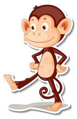 Funny monkey walking cartoon character sticker