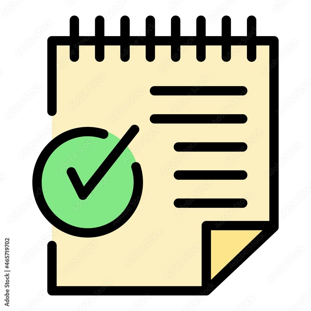 Poster sheet of paper and checkmark icon. outline sheet of paper and checkmark vector icon color flat isola
