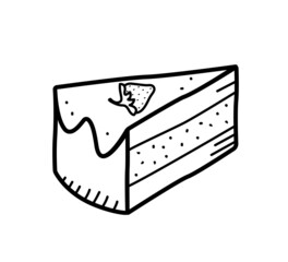 Sweet chocolate cake with strawberry berries, vector illustration of doodle style.