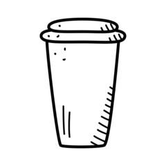 Disposable paper cup icon, vector illustration of a doodle.