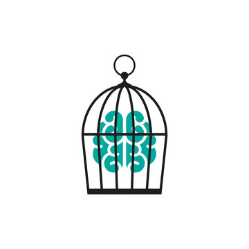 recommend clip art: Locked golden bird cage with brain. Trap, imprisonment, jail concept.