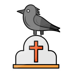 Corvus at a funeral Concept, crow sitting around graveryard Vector Color Icon Design, Halloween costume Symbol, Holiday Celebrations Sign,  Christian feast  Stock illustration
