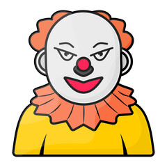 Angry Clown Costume Concept, unhappy Joker Avatar Vector Color Icon Design, Halloween costume Symbol, Holiday Celebrations Sign,  Christian feast  Stock illustration