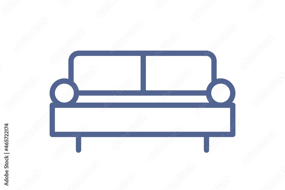 Poster simple sofa icon in line art style. outline pictogram of comfortable couch in lounge area or living 