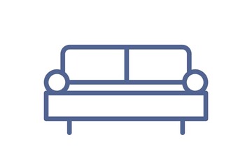 Simple sofa icon in line art style. Outline pictogram of comfortable couch in lounge area or living room. Lineart settee symbol. Linear flat vector illustration isolated on white background