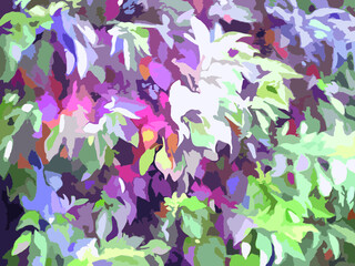 Multicolor autumn leaves for backgrounds and textures or textiles. Vibrant leaves in violet-green tones for prints on T-shirts, cards, posters and wallpaper, covers, fabric products,  camouflage, etc.