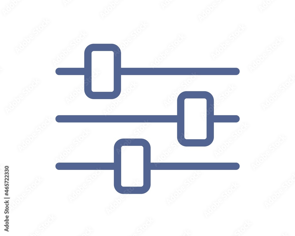 Poster Simple line art icon of sound control bar or mixer with sliders and knobs. Volume settings panel pictogram. Equalizer symbol. Linear flat vector illustration isolated on white background
