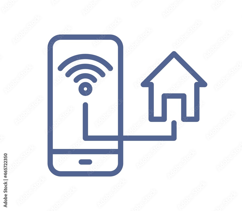 Aufkleber smart home system for house remote control icon. indoor monitoring through online app, wifi. simple 