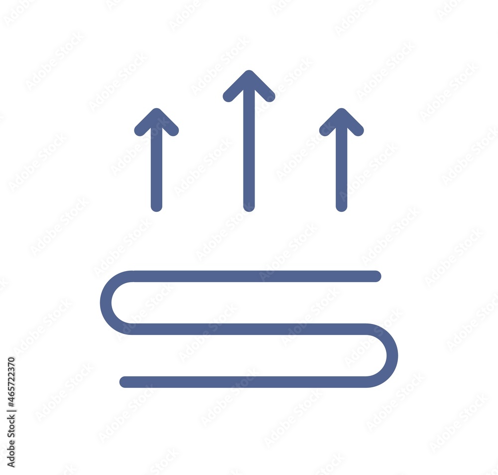 Poster heating icon with three straight arrows over heater element. thermal energy control pictogram. simpl