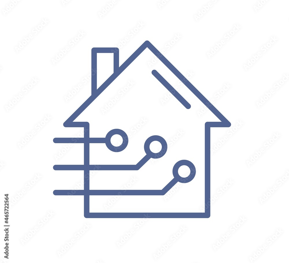 Poster Smart home icon in line art style. Simple sign of house remote control system. Lineart smarthouse management symbol. Linear flat vector illustration of smarthome isolated on white background