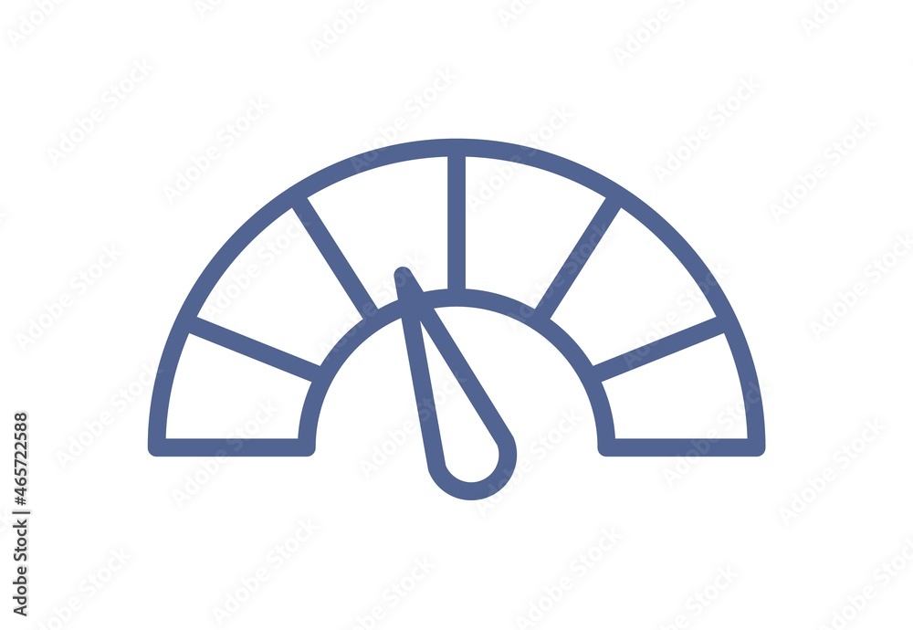 Aufkleber Simple speedometer icon in line art style. Meter or gauge with panel and arrow. Dial indicator for measuring power, energy or efficiency. Linear flat vector illustration isolated on white background